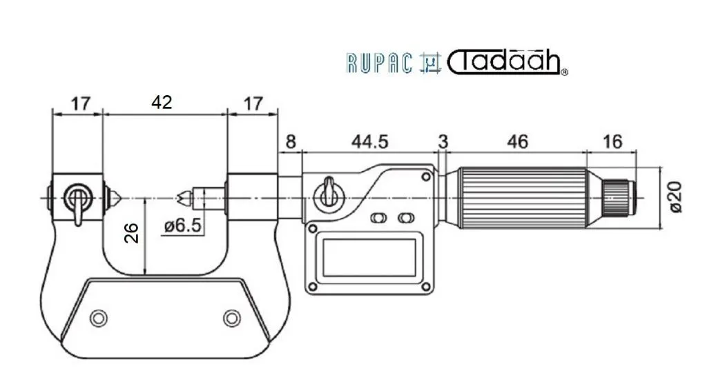 2394026 Rupac Micrometro millesimale Digitale per filettature Serie Digitronic con avanzamento rapido, stelo non rotante campo d
