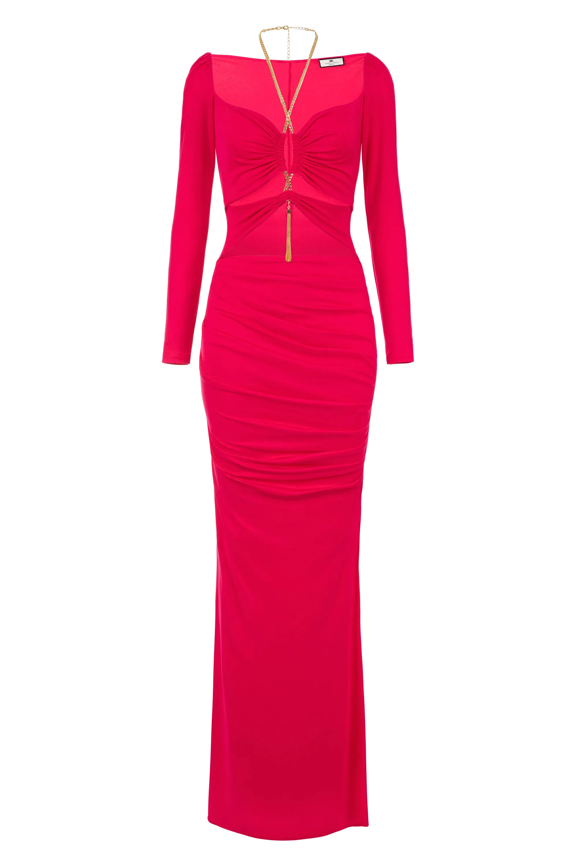 Abito red carpet in jersey con catena intrecciata