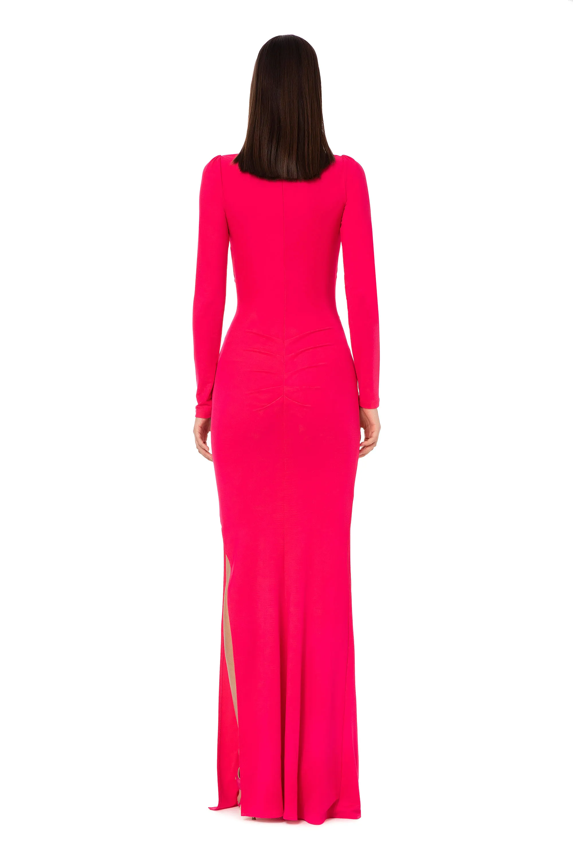 Abito red carpet in jersey con catena intrecciata