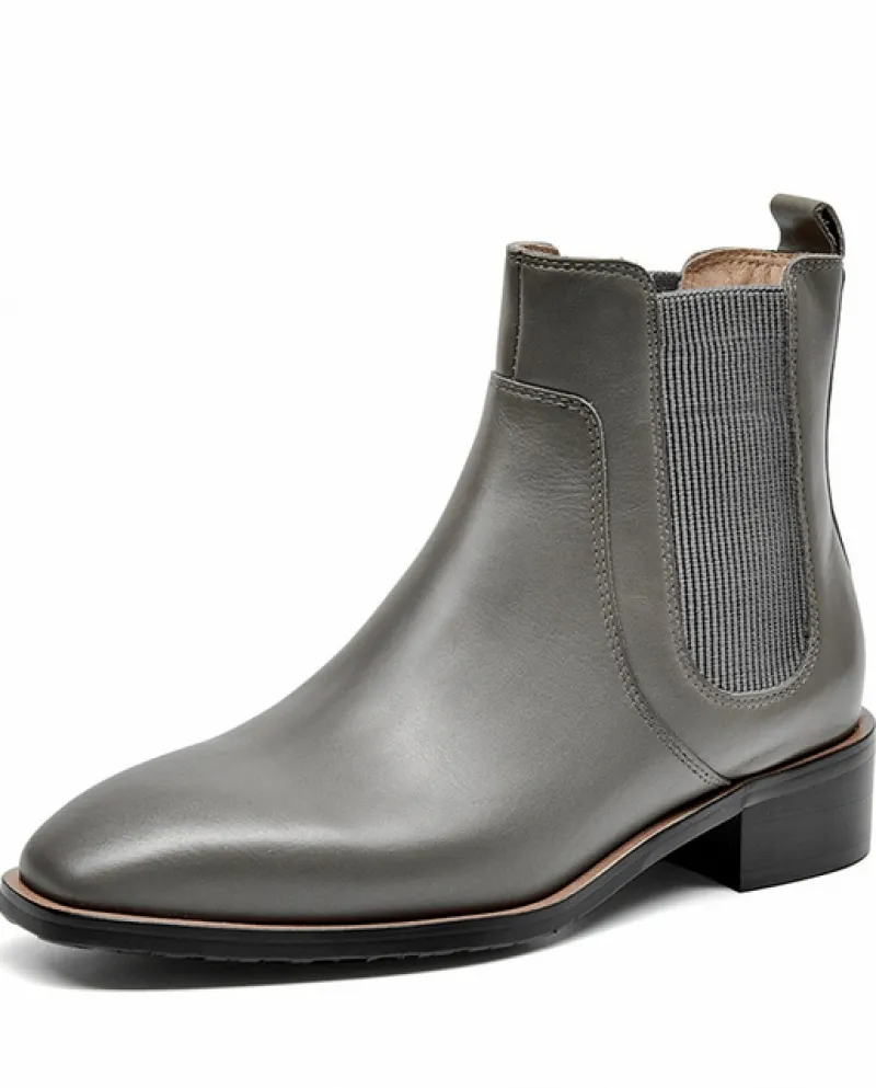 Beautoday Stivaletti Chelsea Donna Stivaletti in Pelle di Vitello Punta Quadrata Fascia Elastica Donna Tacco Blocco Scarpe Fatte