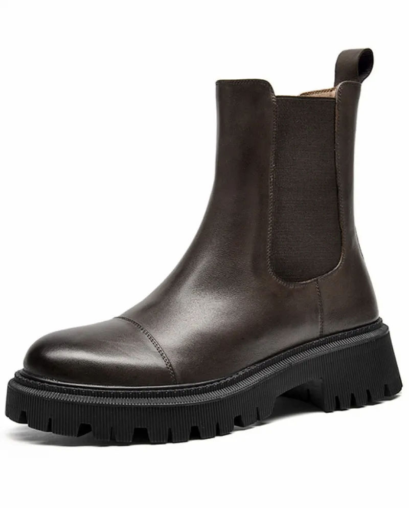 Beautoday Stivaletti Piattaforma Donna Stivaletti Chelsea in Pelle di Mucca Punta Rotonda Fascia Elastica Suola Spessa Scarpe Da