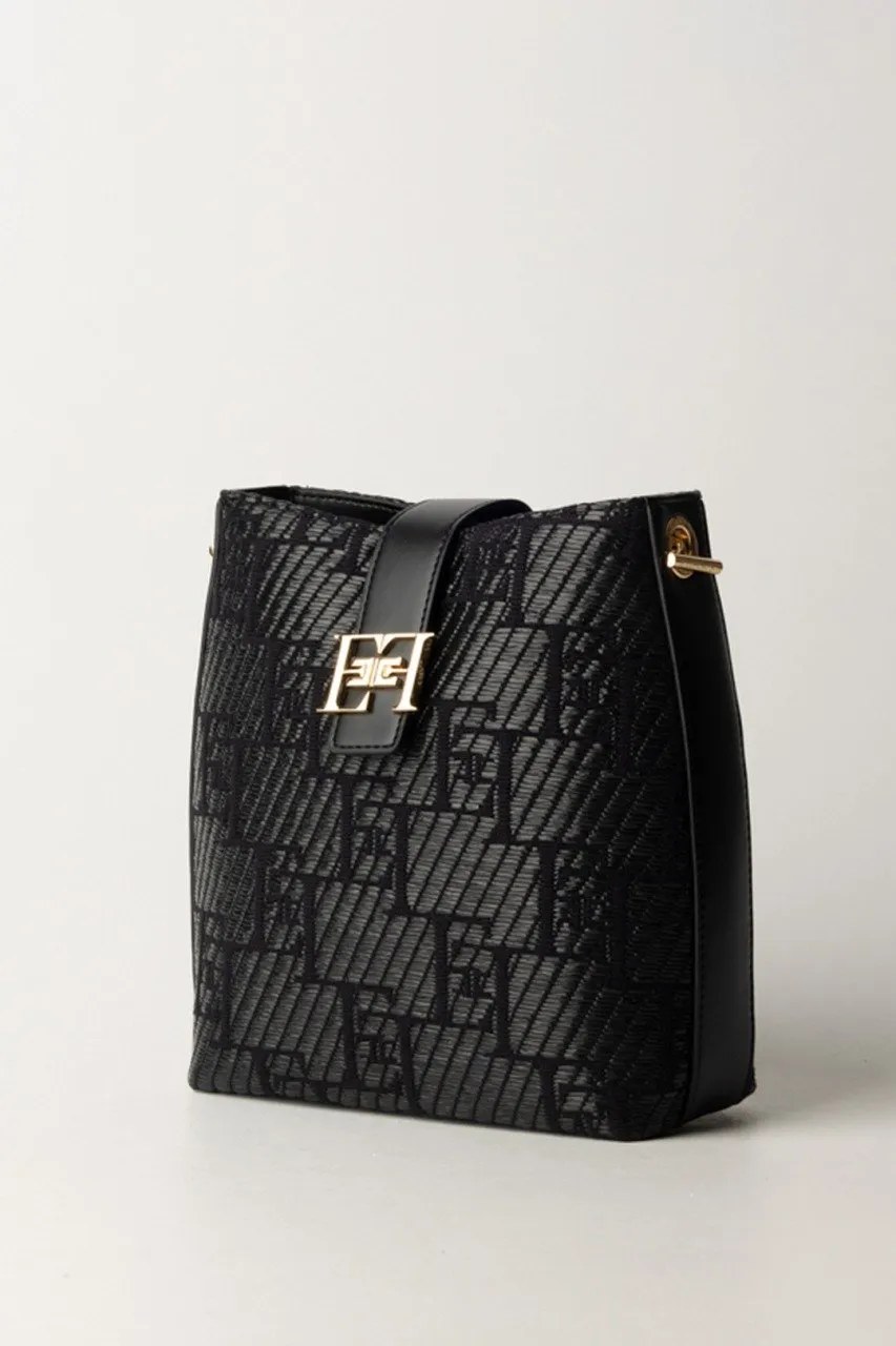 Borsa a tracolla in rafia Nero