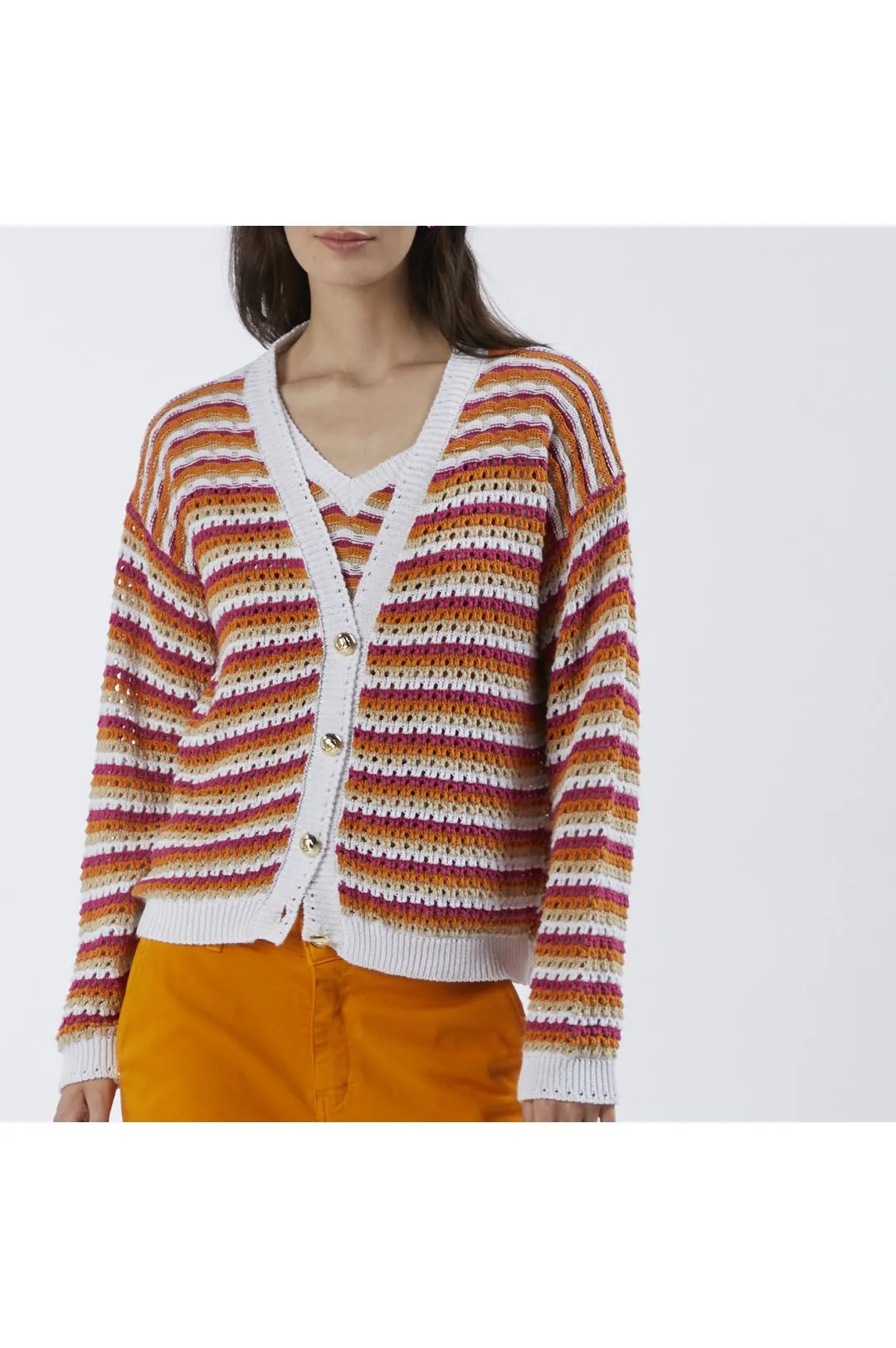 cardigan crochet multicolor multifuxia