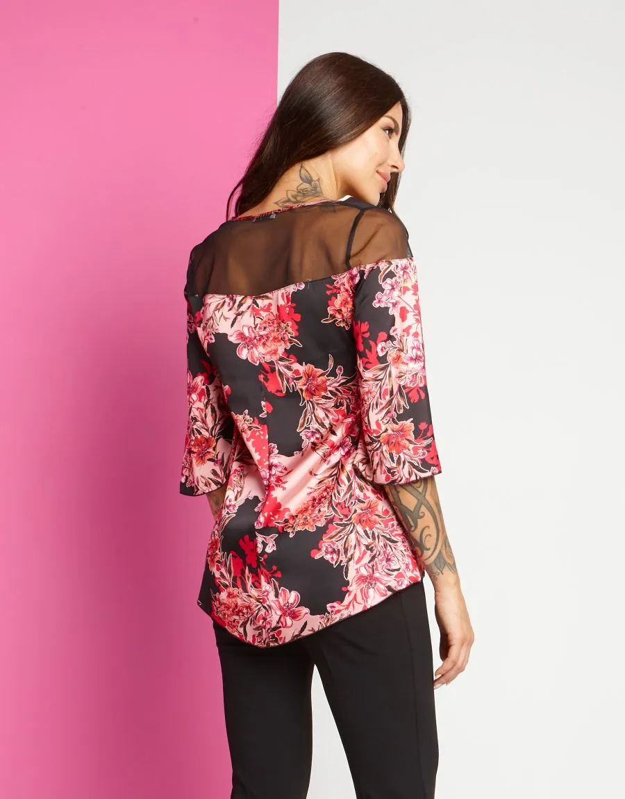 Casacca fantasia fiori rossi e rosa