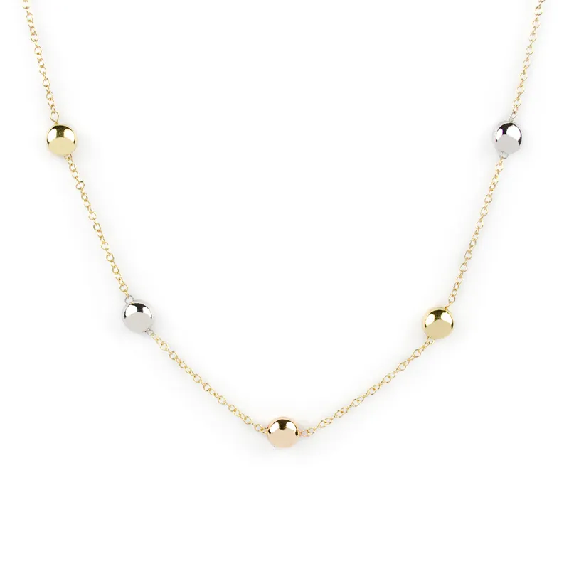 Collana in oro giallo con palline in oro rosa, bianco e giallo