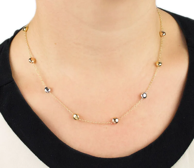 Collana in oro giallo con palline in oro rosa, bianco e giallo