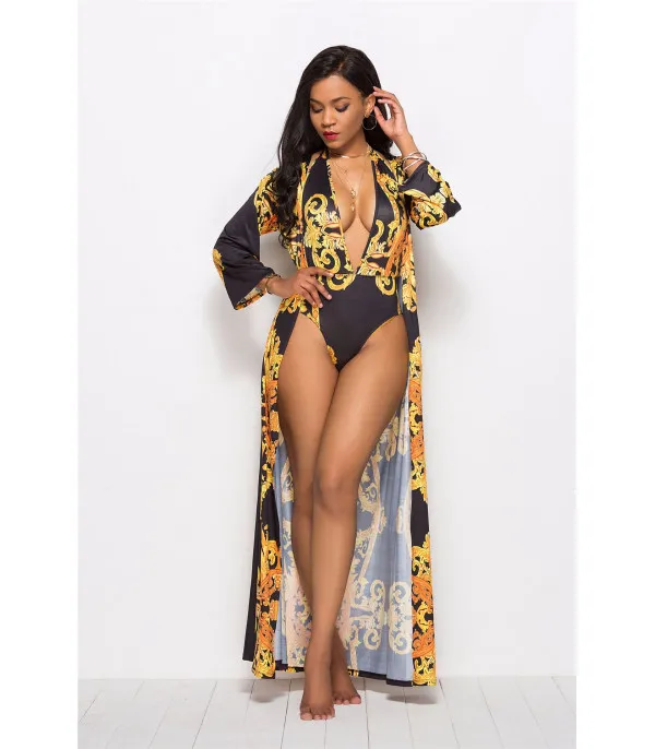 Completo monokini + kimono barocco