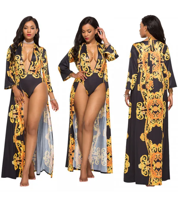 Completo monokini + kimono barocco