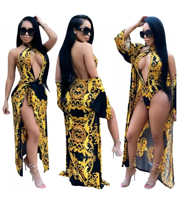 Completo monokini + kimono barocco
