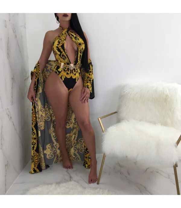 Completo monokini + kimono barocco