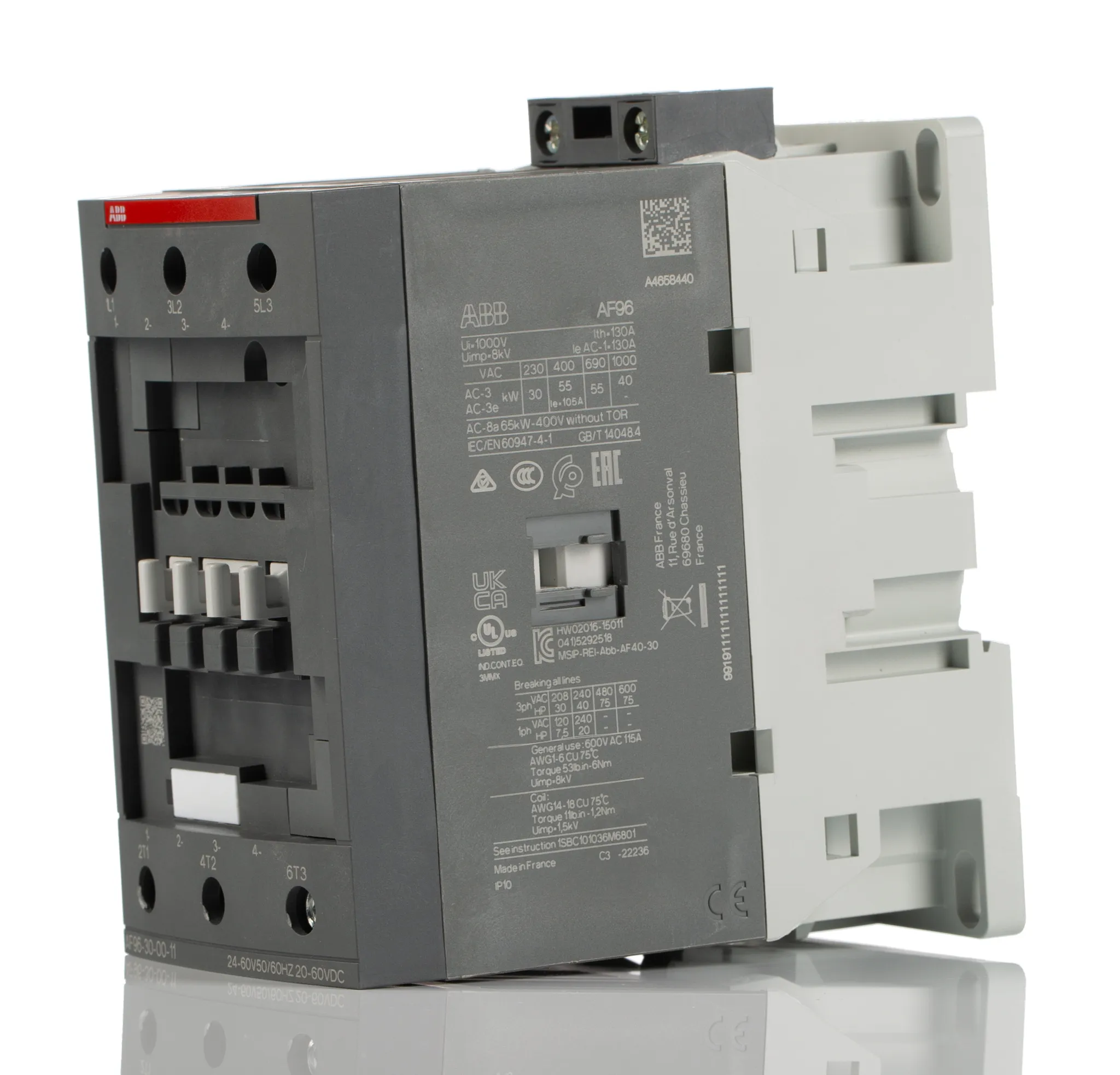 Contattore ABB, serie AF, 3 poli, 3 NA, 130 A, 45 kW, bobina 24 V ca/cc