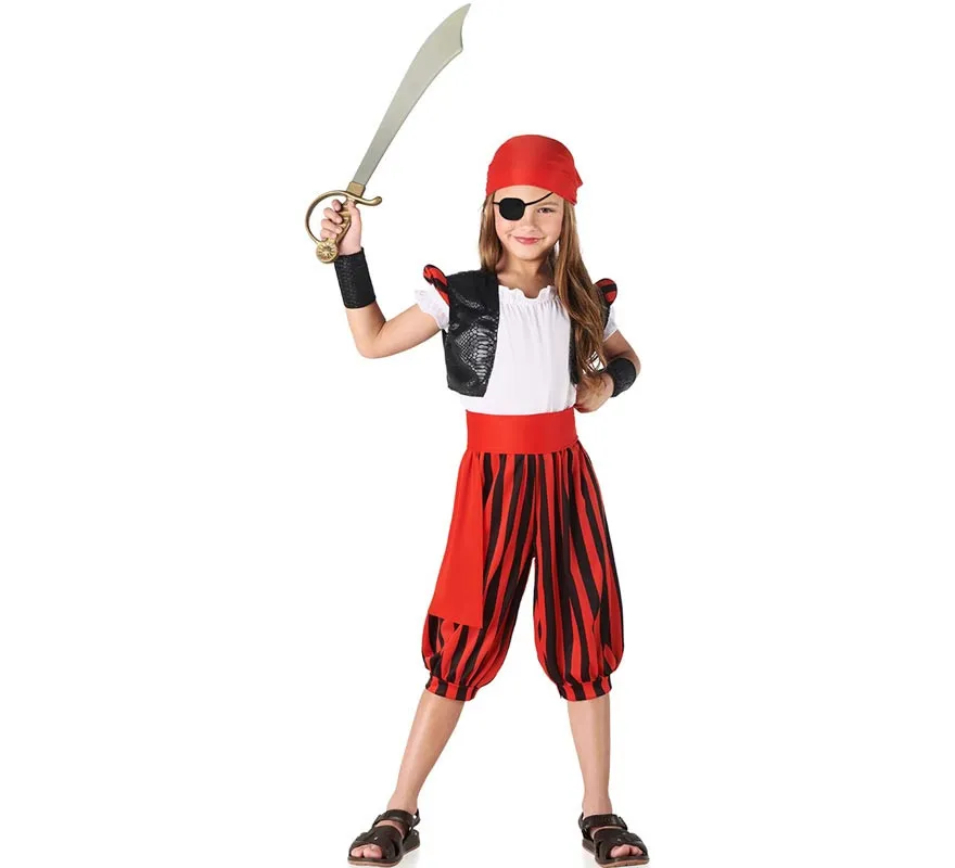 Costume da pirata a righe rosse per bambina