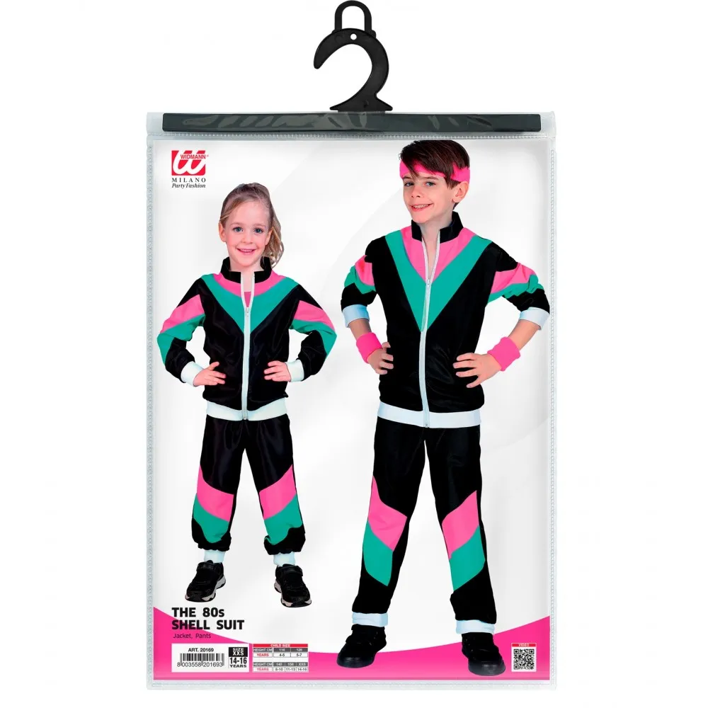 Costume Tuta Anni 80 Bambino Unisex per Feste a Tema, Taglia 4-5 anni, 116 cm