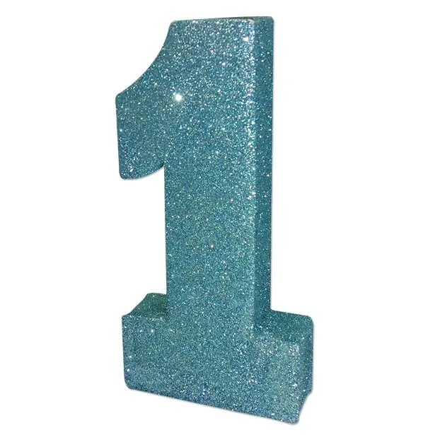 Decoro scintillante numero 1 da tavolo blu 20 cm