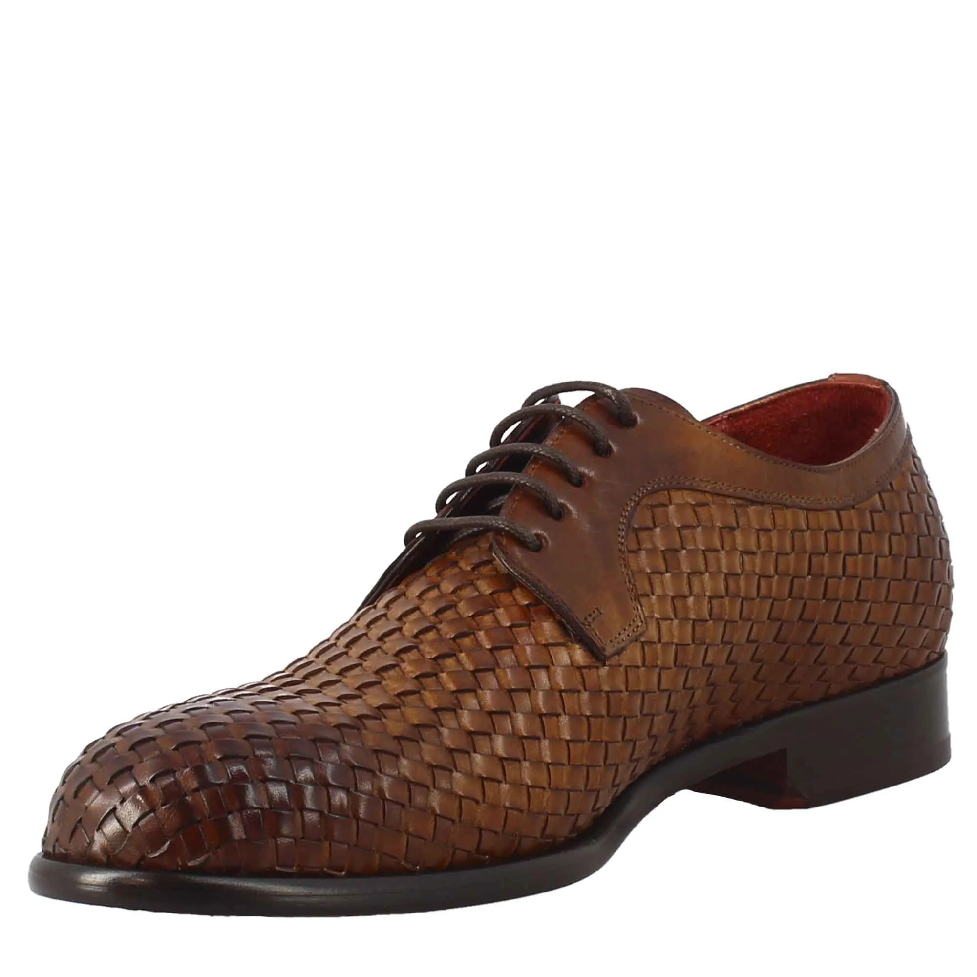 Derby marrone elegante da uomo in pelle fiore intrecciata