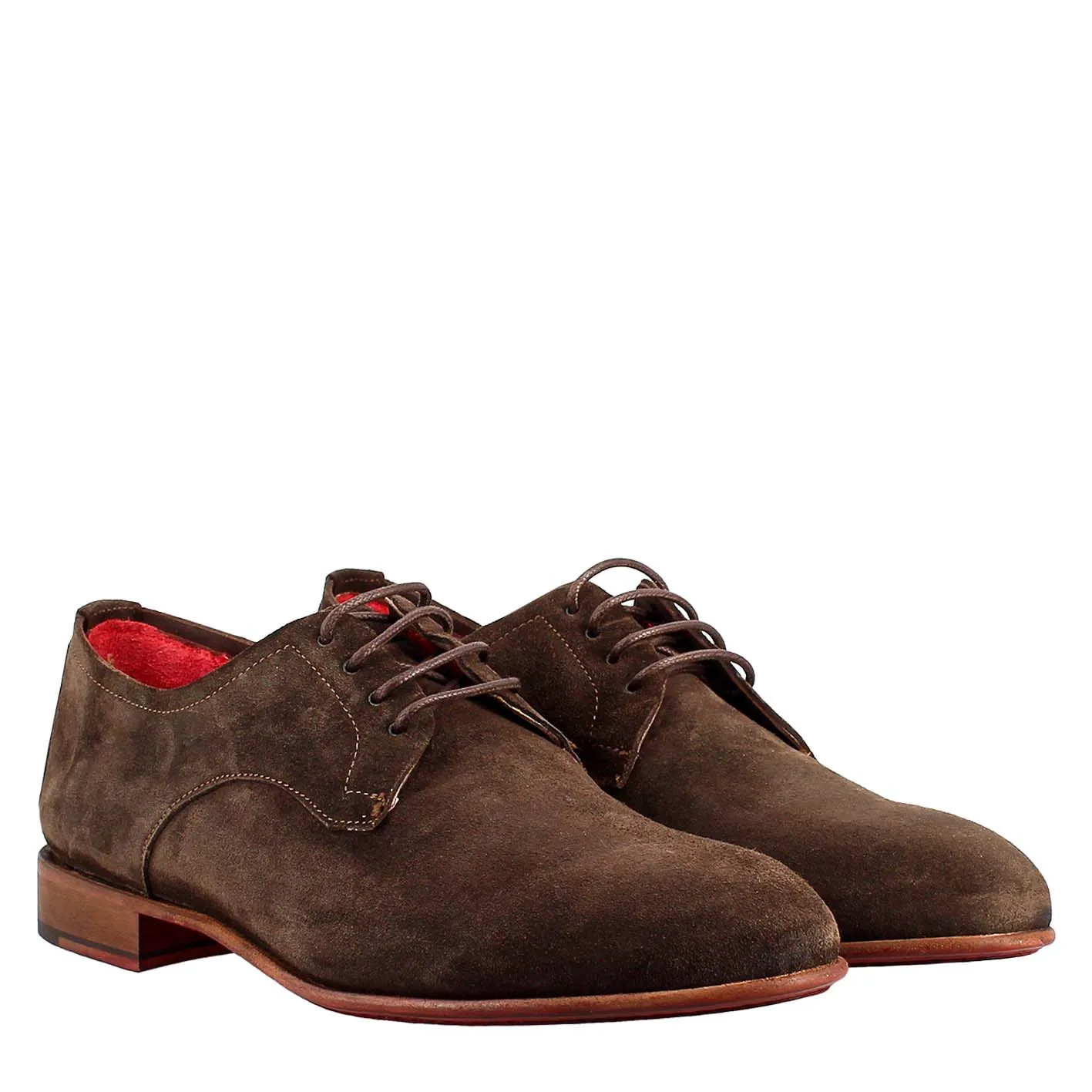 Derby marrone marrone elegante da uomo in pelle scamosciata