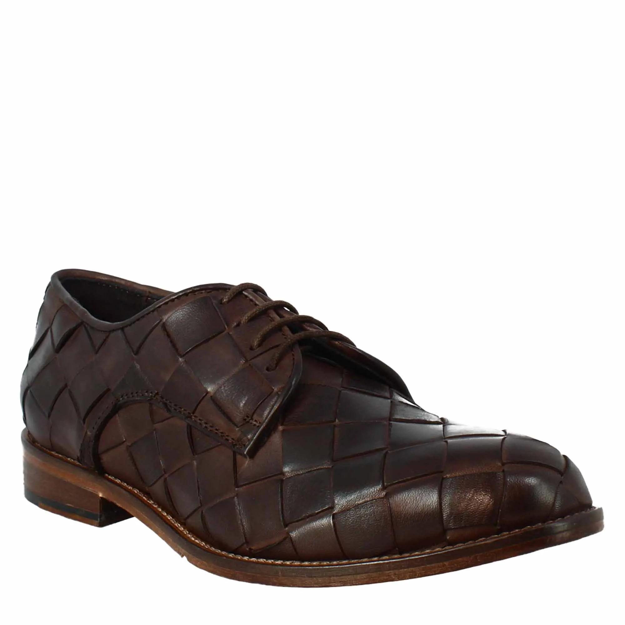 Derby marrone scuro vintage elegante da uomo in pelle intrecciata