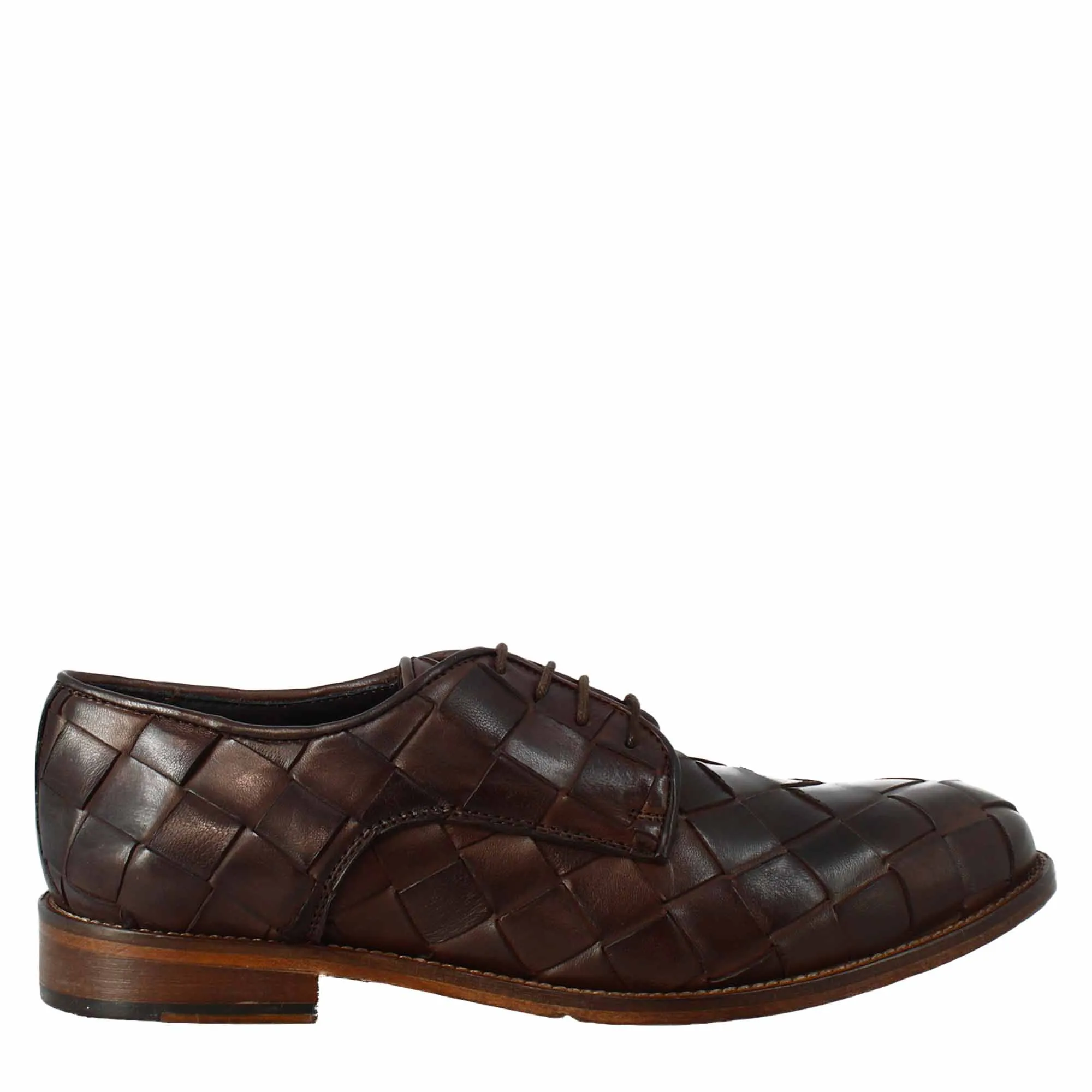Derby marrone scuro vintage elegante da uomo in pelle intrecciata
