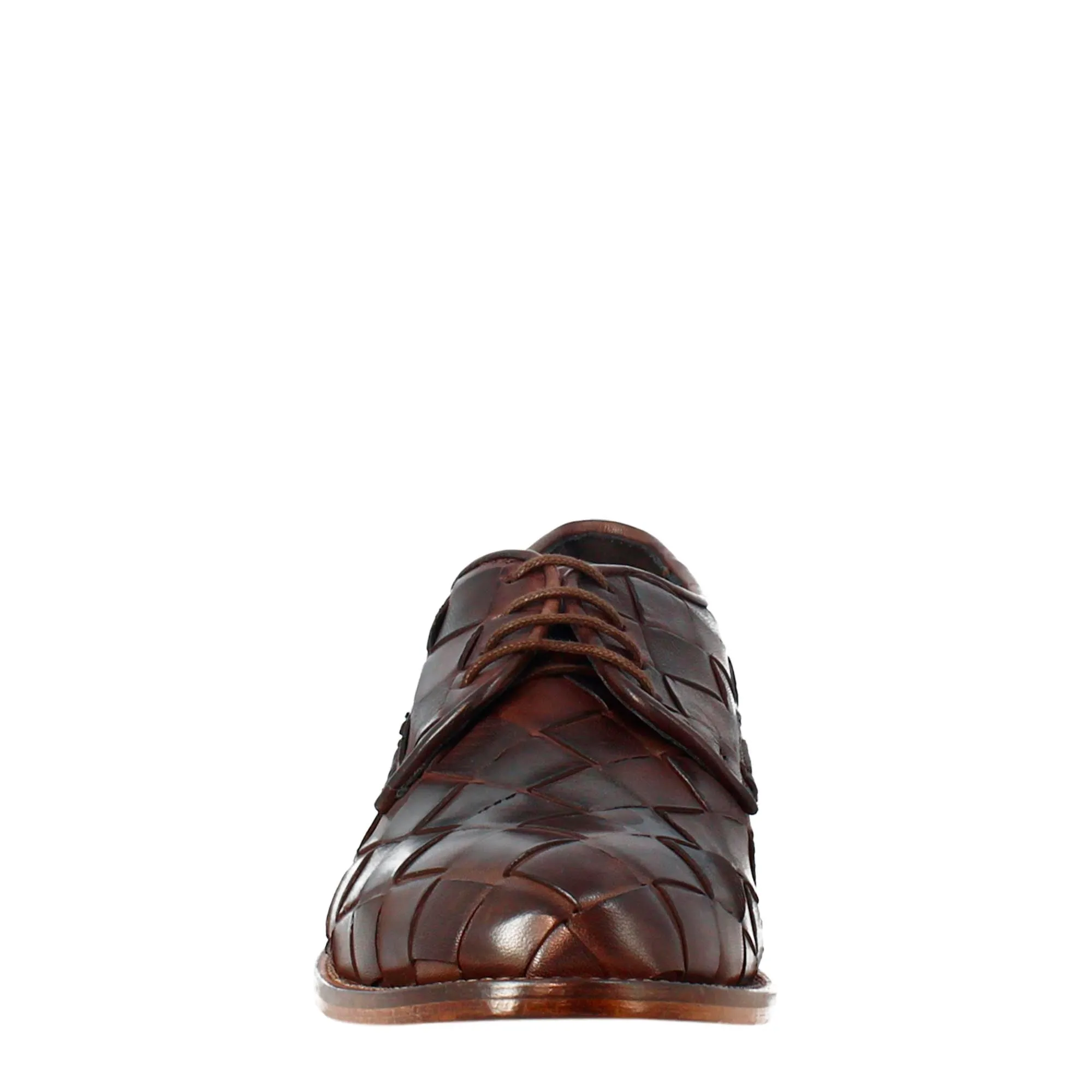 Derby marrone scuro vintage elegante da uomo in pelle intrecciata
