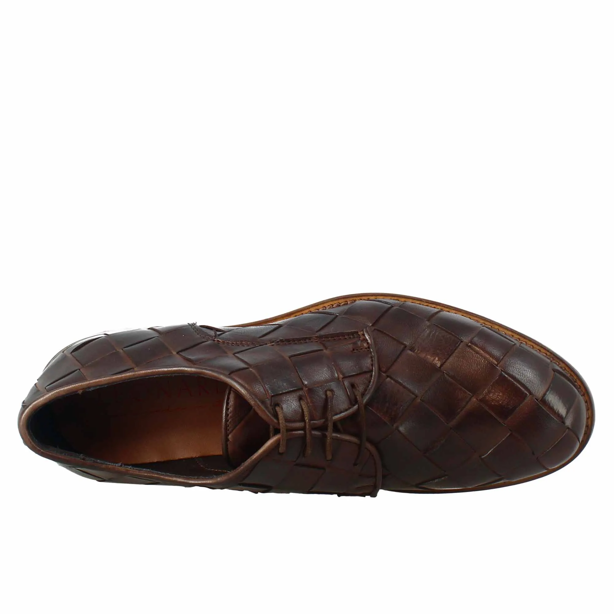 Derby marrone scuro vintage elegante da uomo in pelle intrecciata
