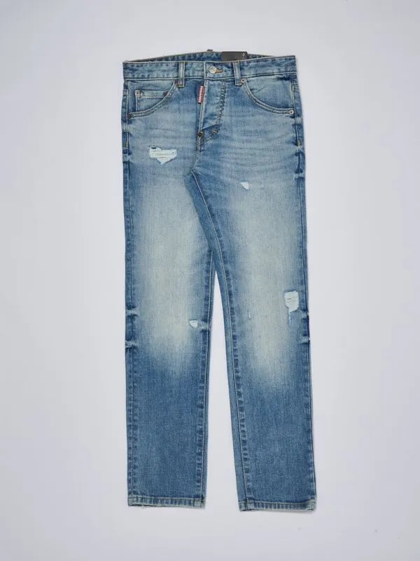 DSQUARED2  Jeans bambino Dsquared2 in cotone stretch con strappi Denim Chiaro