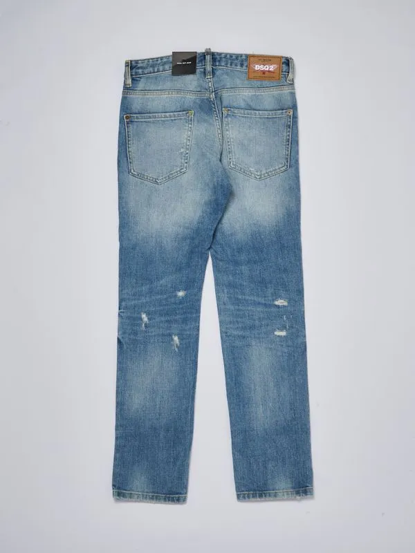 DSQUARED2  Jeans bambino Dsquared2 in cotone stretch con strappi Denim Chiaro