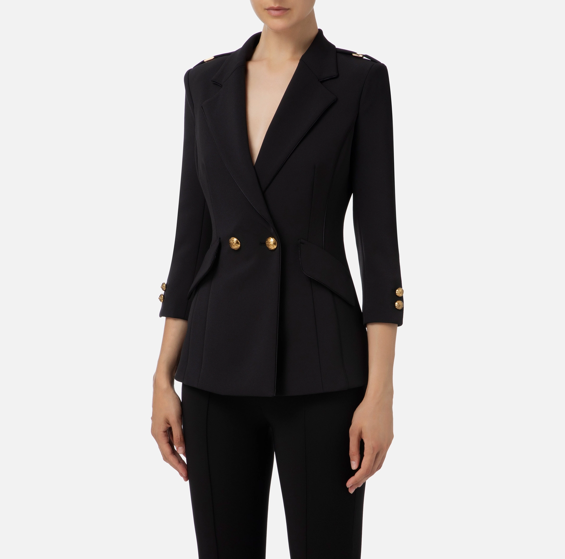 ELISABETTA FRANCHI Giacca doppiopetto in crêpe stretch con piping