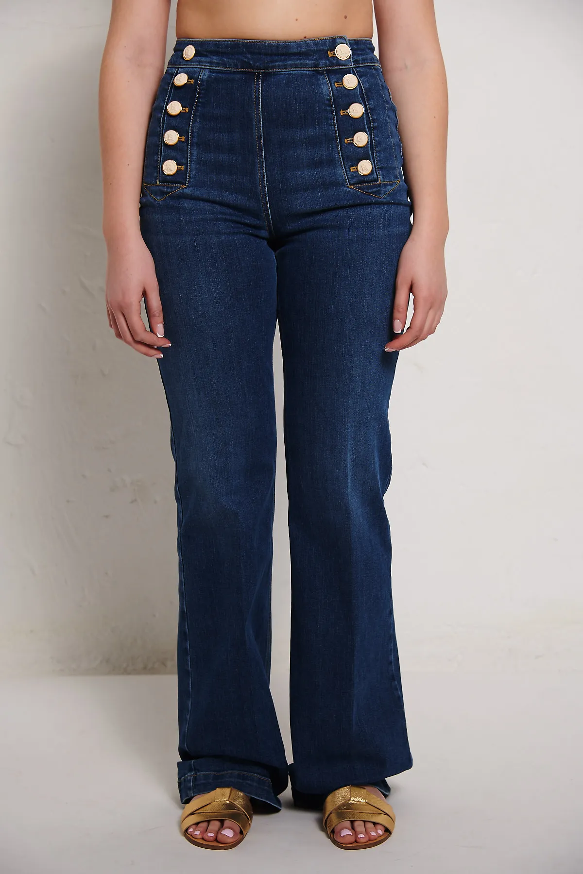 Elisabetta Franchi  Jeans a palazzo con bottoniera