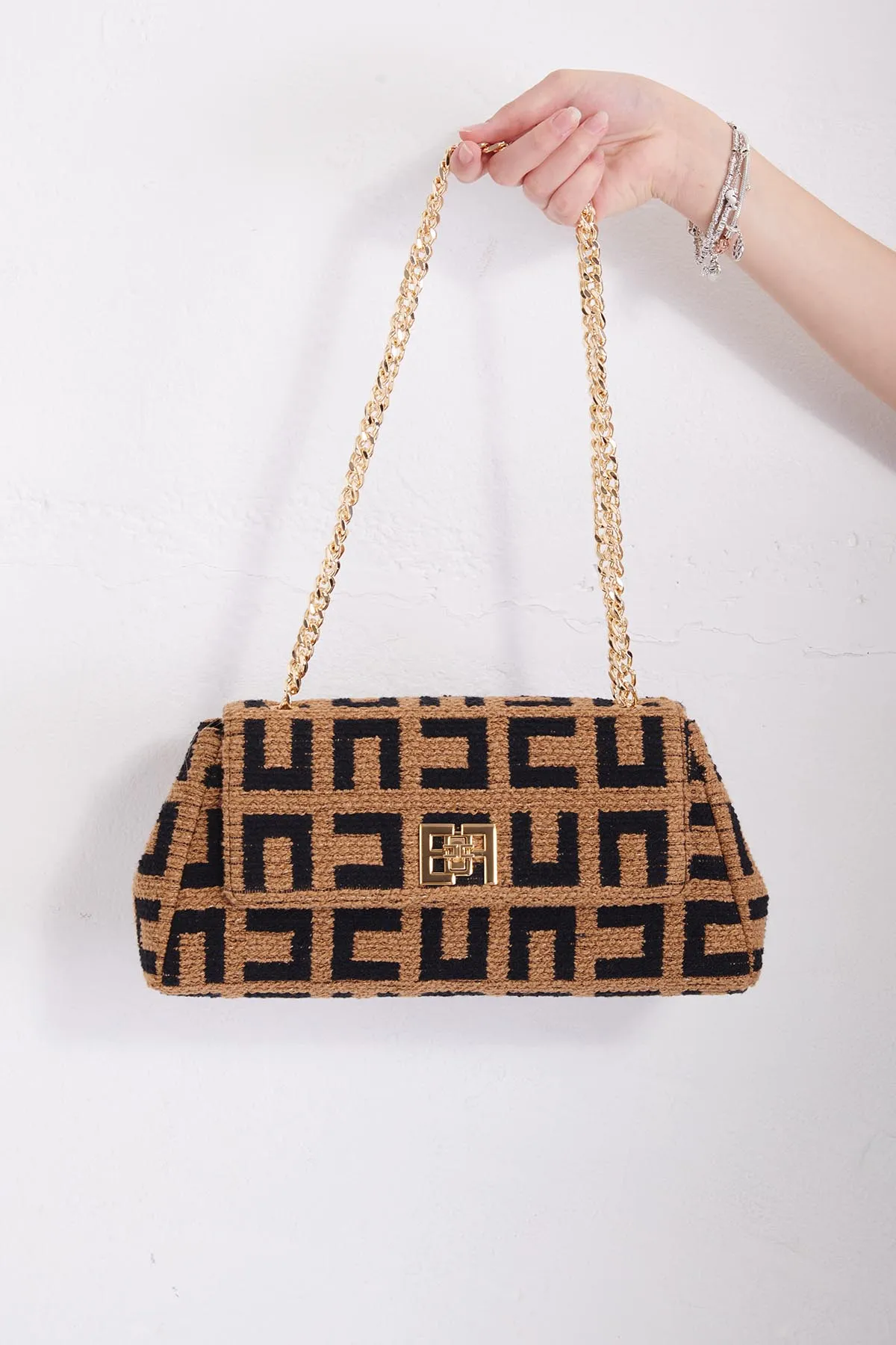 ELISABETTA FRANCHI Shoulder bag media in tessuto jacquard