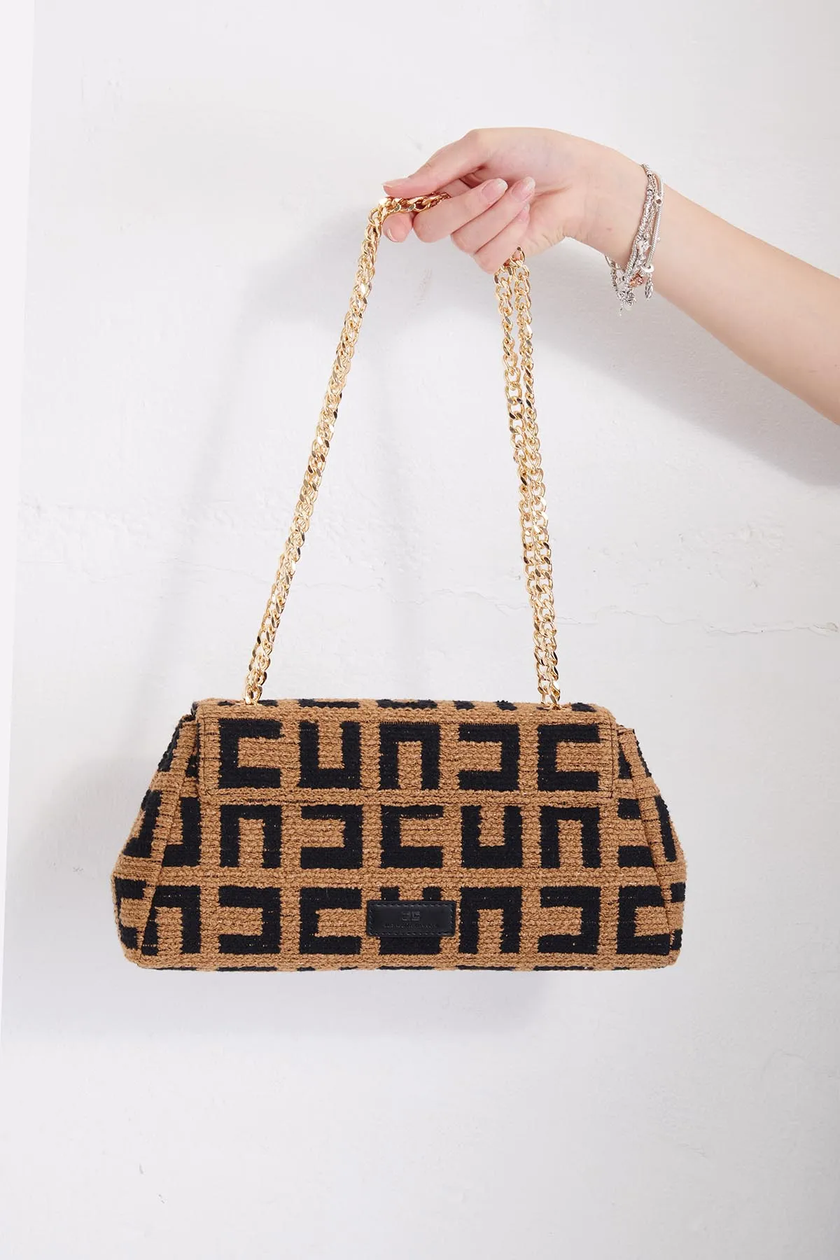 ELISABETTA FRANCHI Shoulder bag media in tessuto jacquard