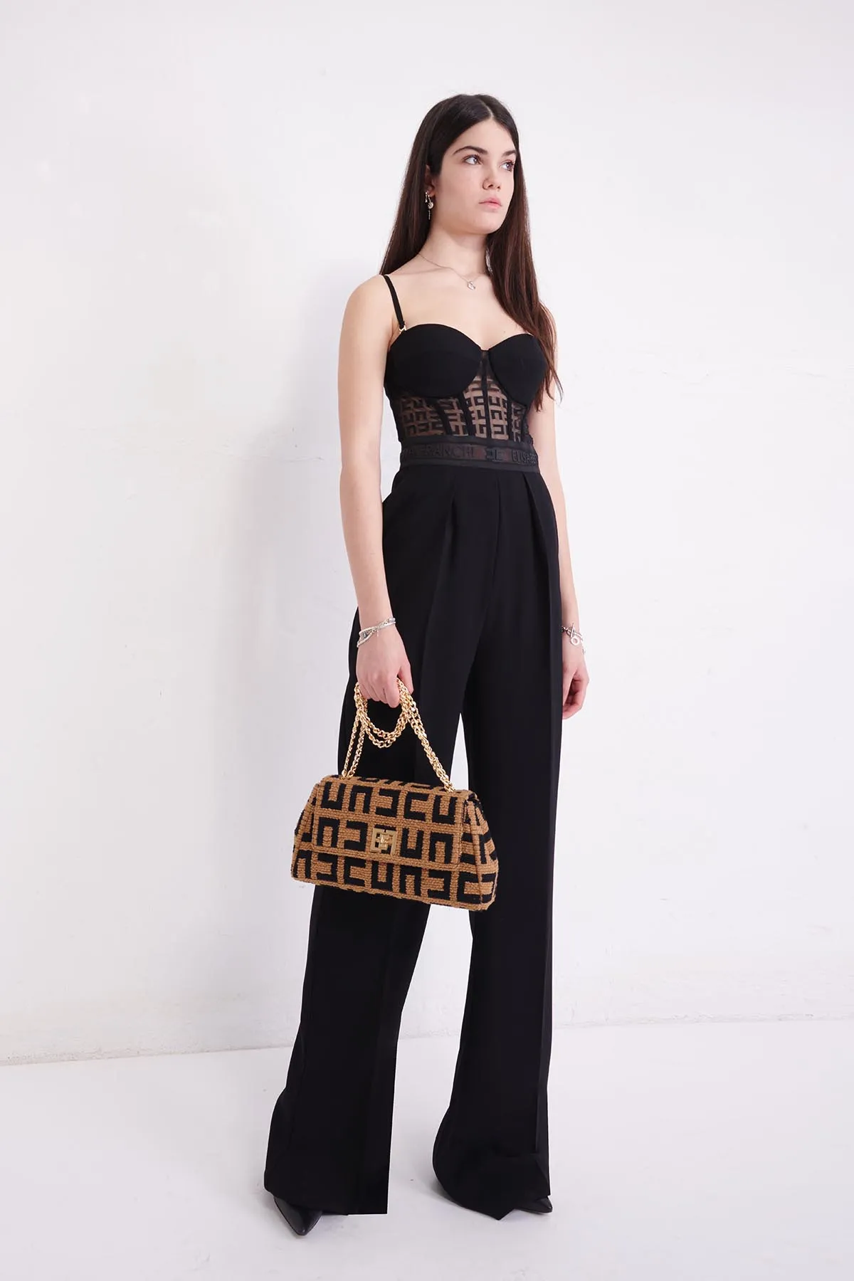 ELISABETTA FRANCHI Shoulder bag media in tessuto jacquard