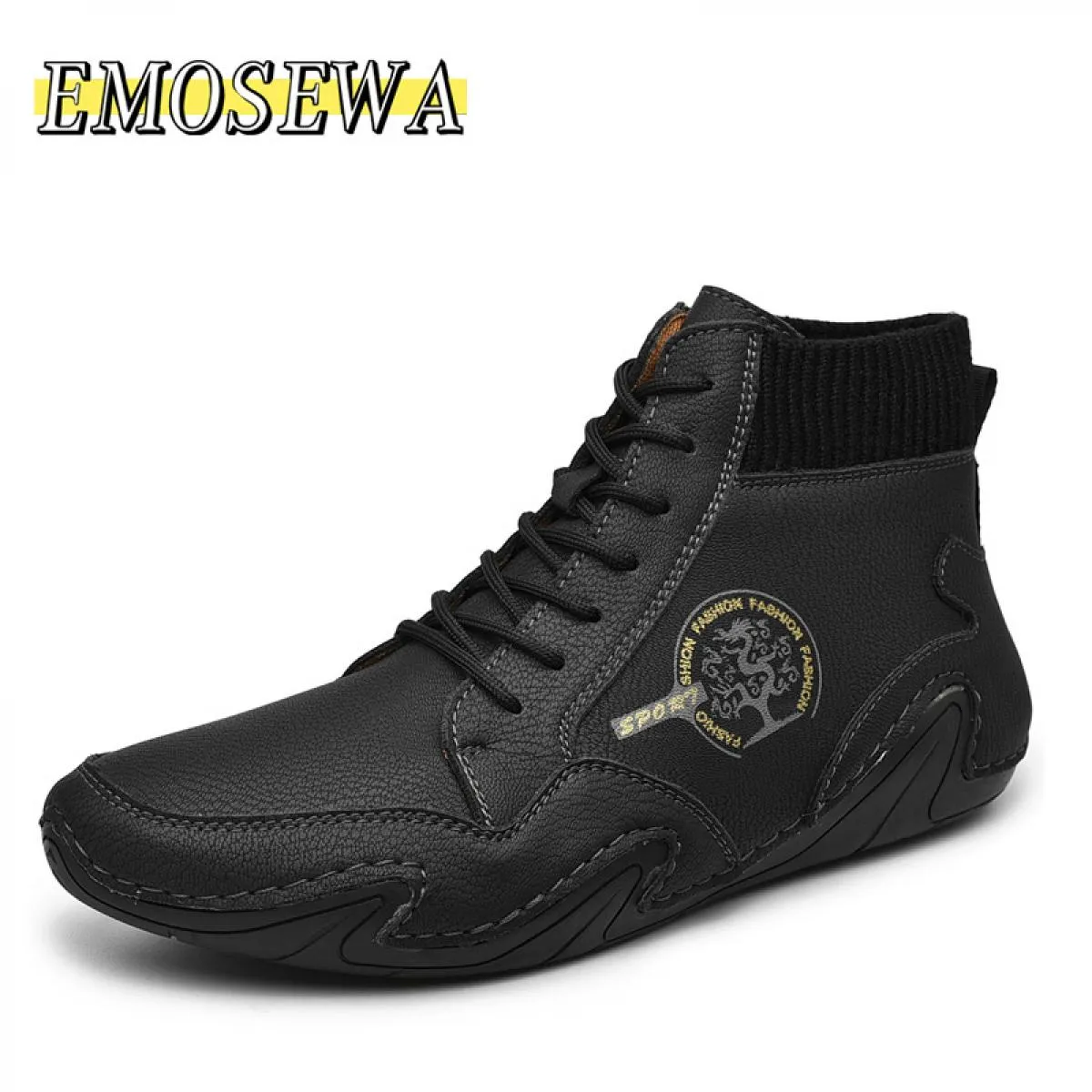 Emosewa Stivali da neve da uomo Stivali da moto da uomo caldi in peluche invernali Moda Stivaletti da uomo antiscivolo Impermeab