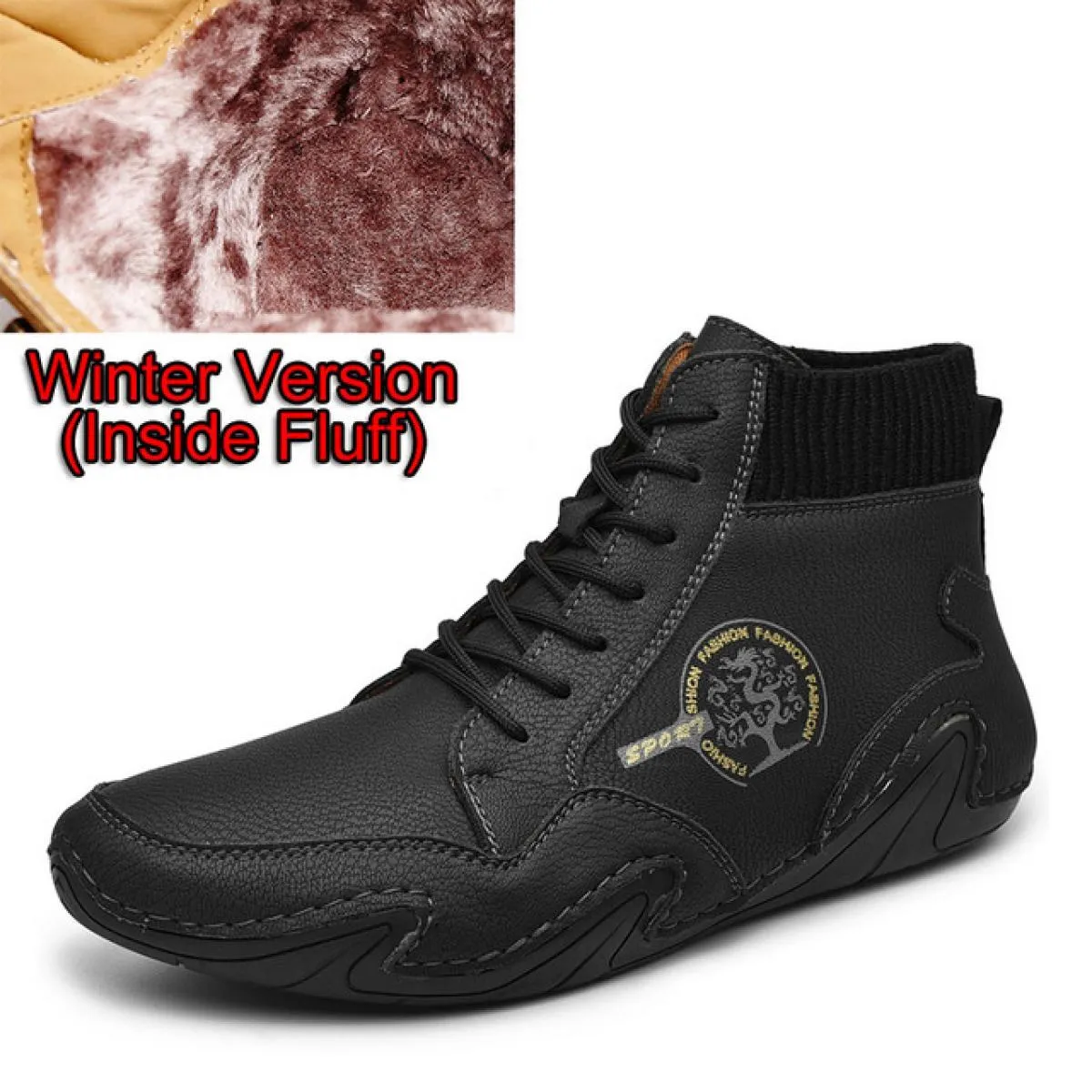 Emosewa Stivali da neve da uomo Stivali da moto da uomo caldi in peluche invernali Moda Stivaletti da uomo antiscivolo Impermeab