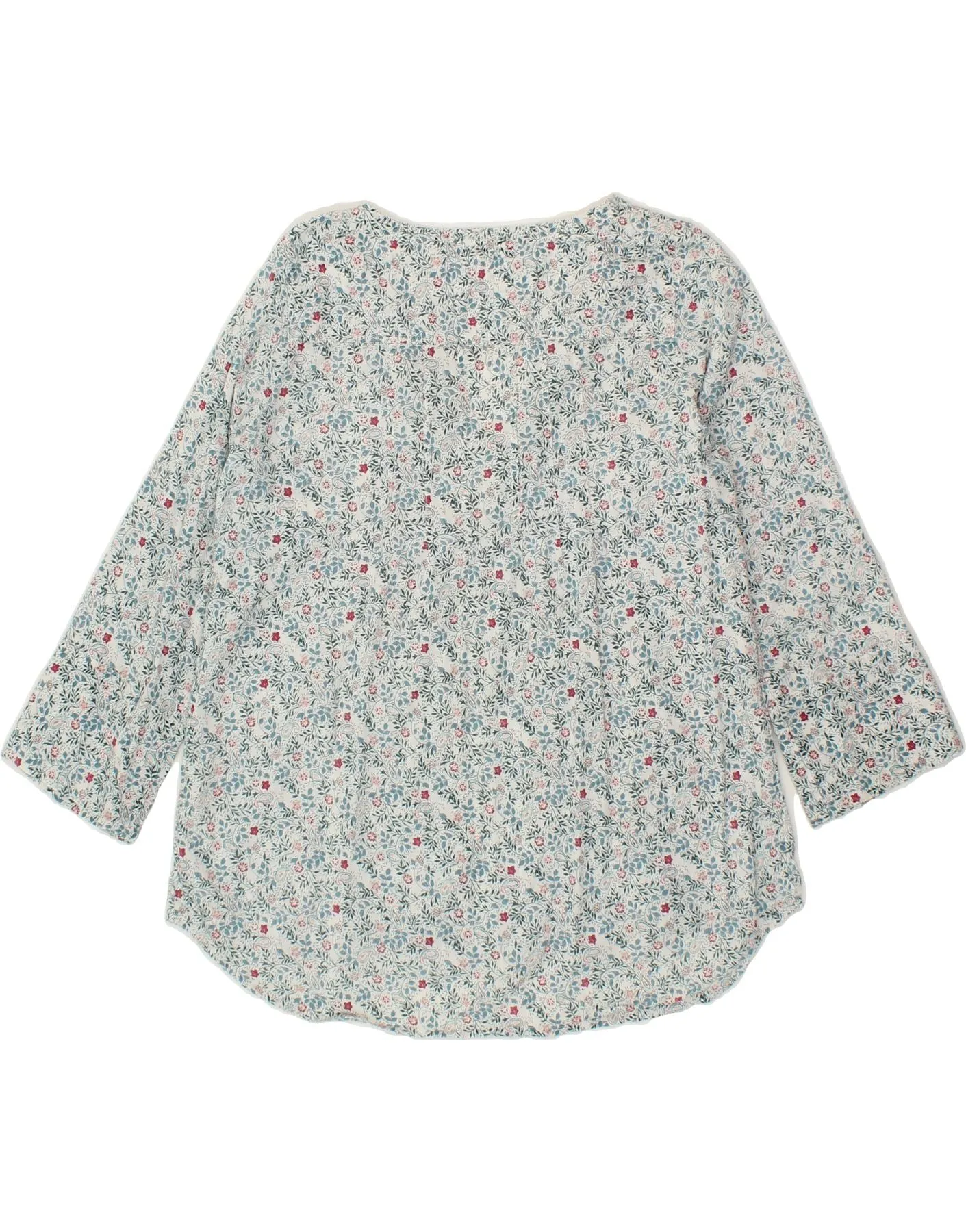 FAT FACE Womens 3/4 Sleeve Blouse Top UK 10 Small Blue Floral Cotton