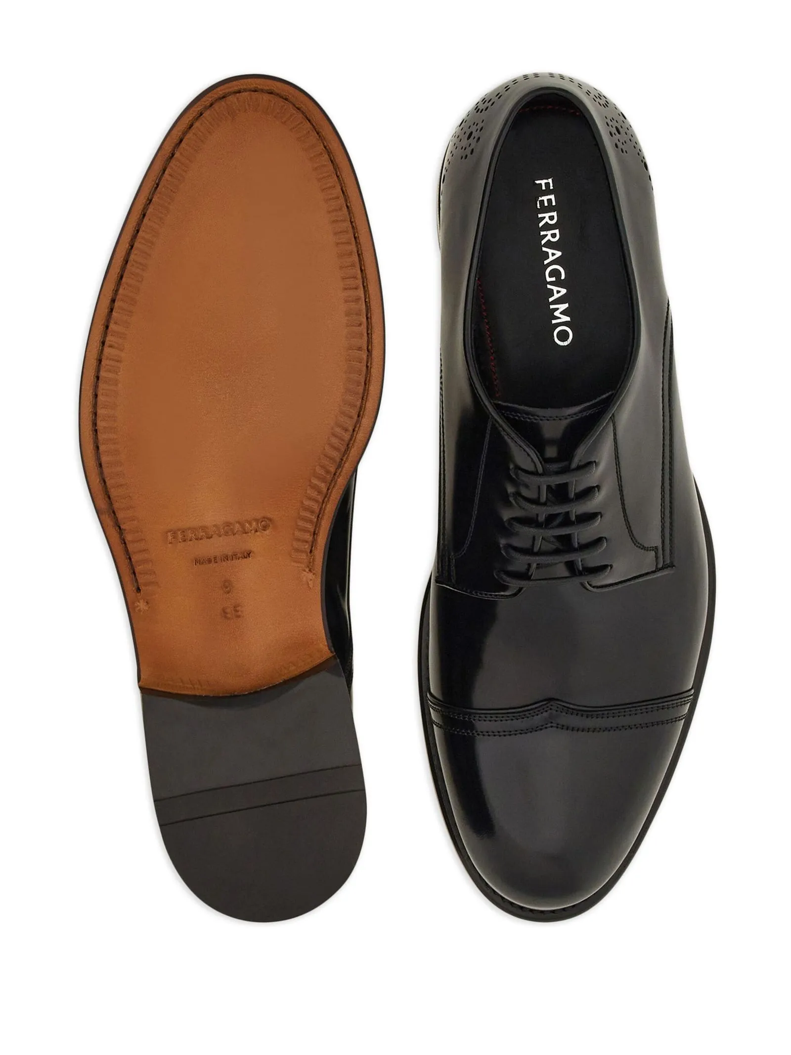 FERRAGAMO Calzature,Scarpe Derby in pelle di vitello nero 