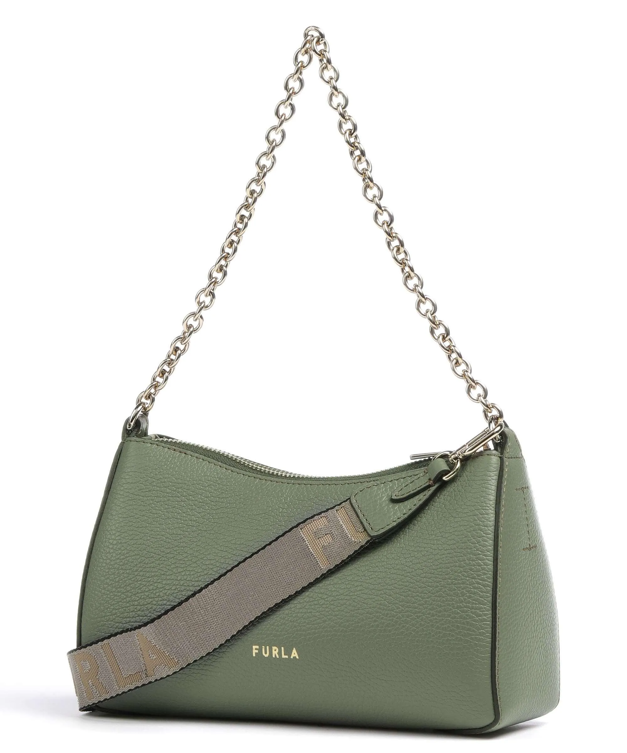  Furla Primula Mini Borsa a spalla pelle granulata verde  