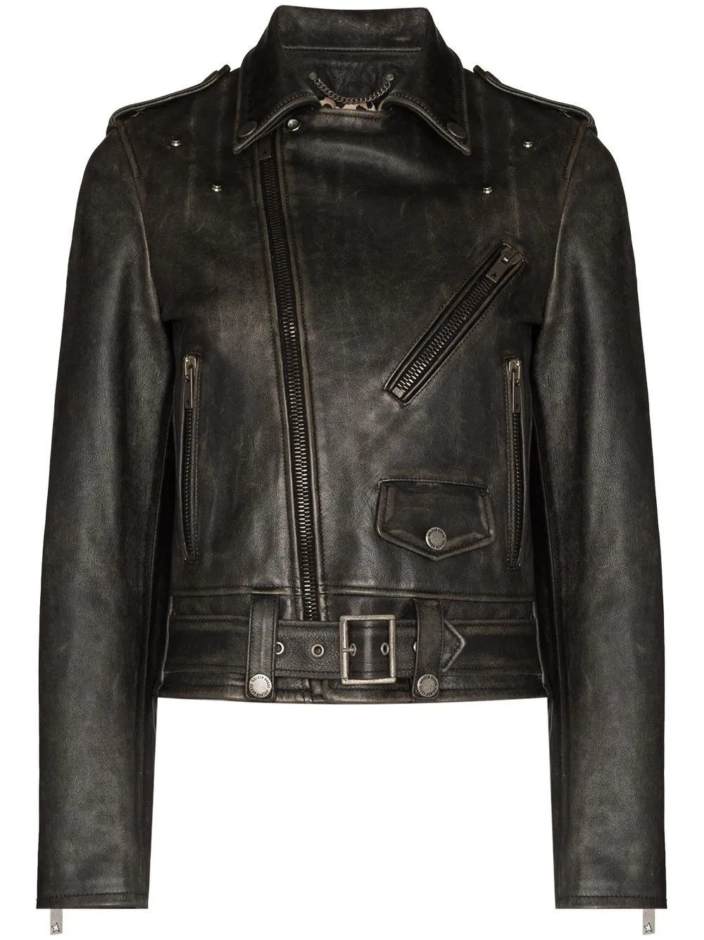 Giacca biker in pelle invecchiata `Golden