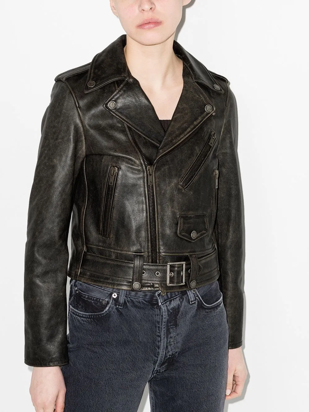 Giacca biker in pelle invecchiata `Golden