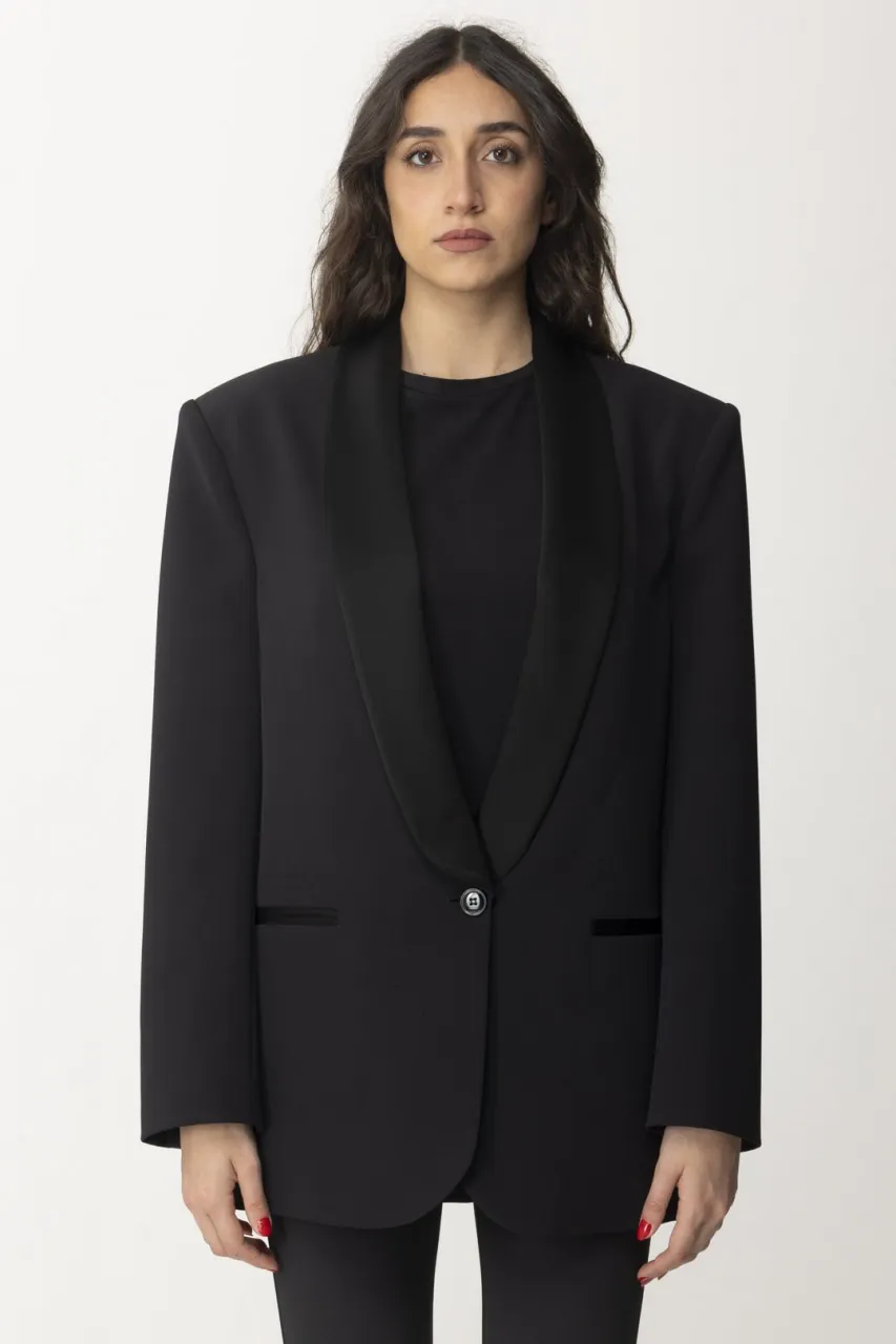 Giacca con revers in satin Nero