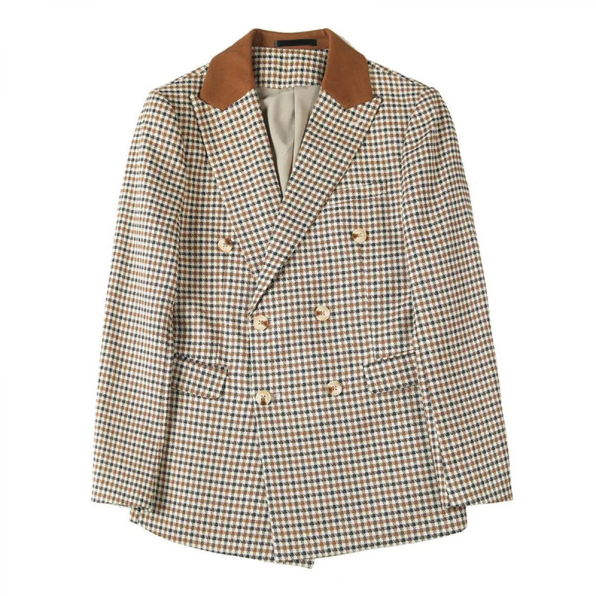 Giacca da abito casual da lavoro doppiopetto da uomo con design patchwork scozzese, blazer da uomo slim fit, blazer verde hombre