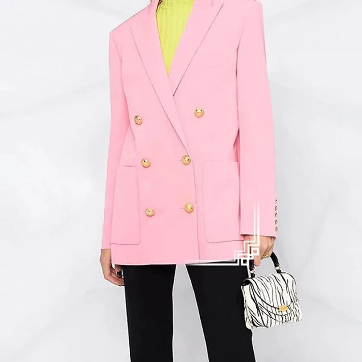 Giacca da donna firmata High Street più recente del 2023, bottoni a doppio petto con leone, blazer lunghi larghi