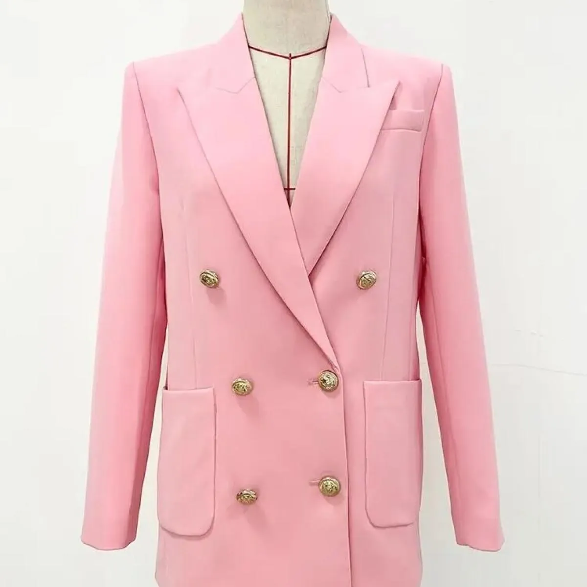 Giacca da donna firmata High Street più recente del 2023, bottoni a doppio petto con leone, blazer lunghi larghi