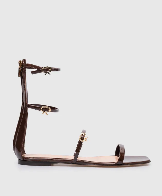 Gianvito Rossi Sandali in pelle marrone Downtown con nastro G6171505CUOVER