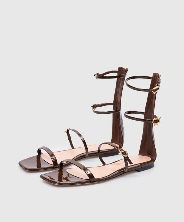 Gianvito Rossi Sandali in pelle marrone Downtown con nastro G6171505CUOVER