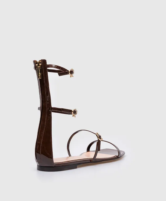 Gianvito Rossi Sandali in pelle marrone Downtown con nastro G6171505CUOVER