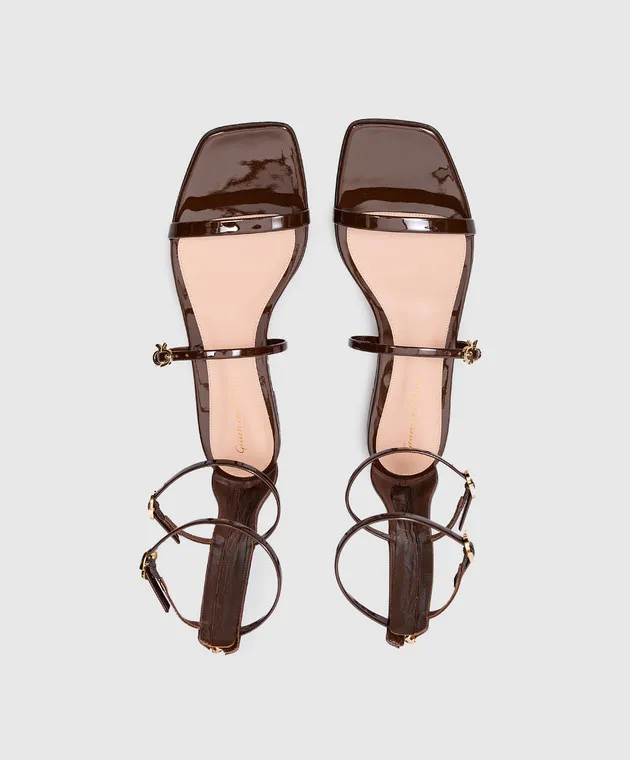 Gianvito Rossi Sandali in pelle marrone Downtown con nastro G6171505CUOVER