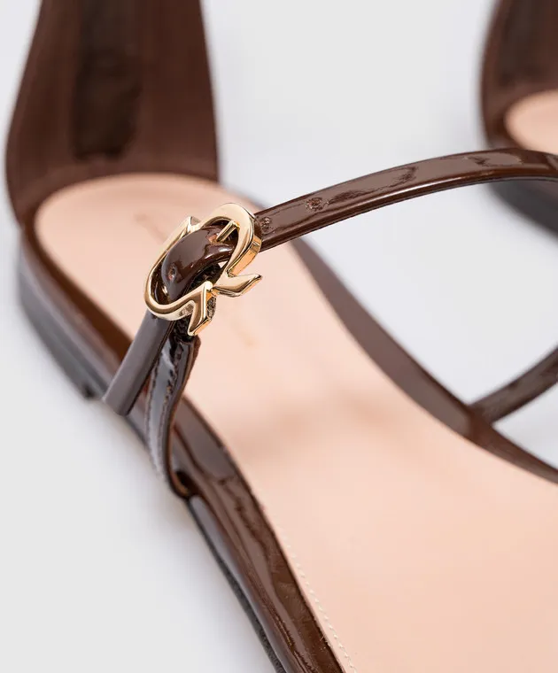 Gianvito Rossi Sandali in pelle marrone Downtown con nastro G6171505CUOVER