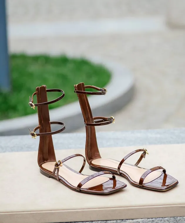 Gianvito Rossi Sandali in pelle marrone Downtown con nastro G6171505CUOVER