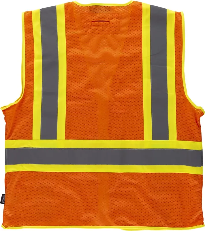 Gilet ad alta visibilità, multi-tasca, nastri riflettenti bicolore verticale e orizzontale Arancione AV Giallo AV