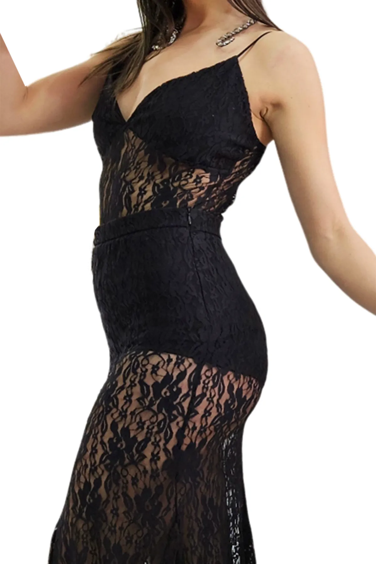 Gonna donna lunga in pizzo elastico vita alta zip a lato e pantaloncini inclusi
